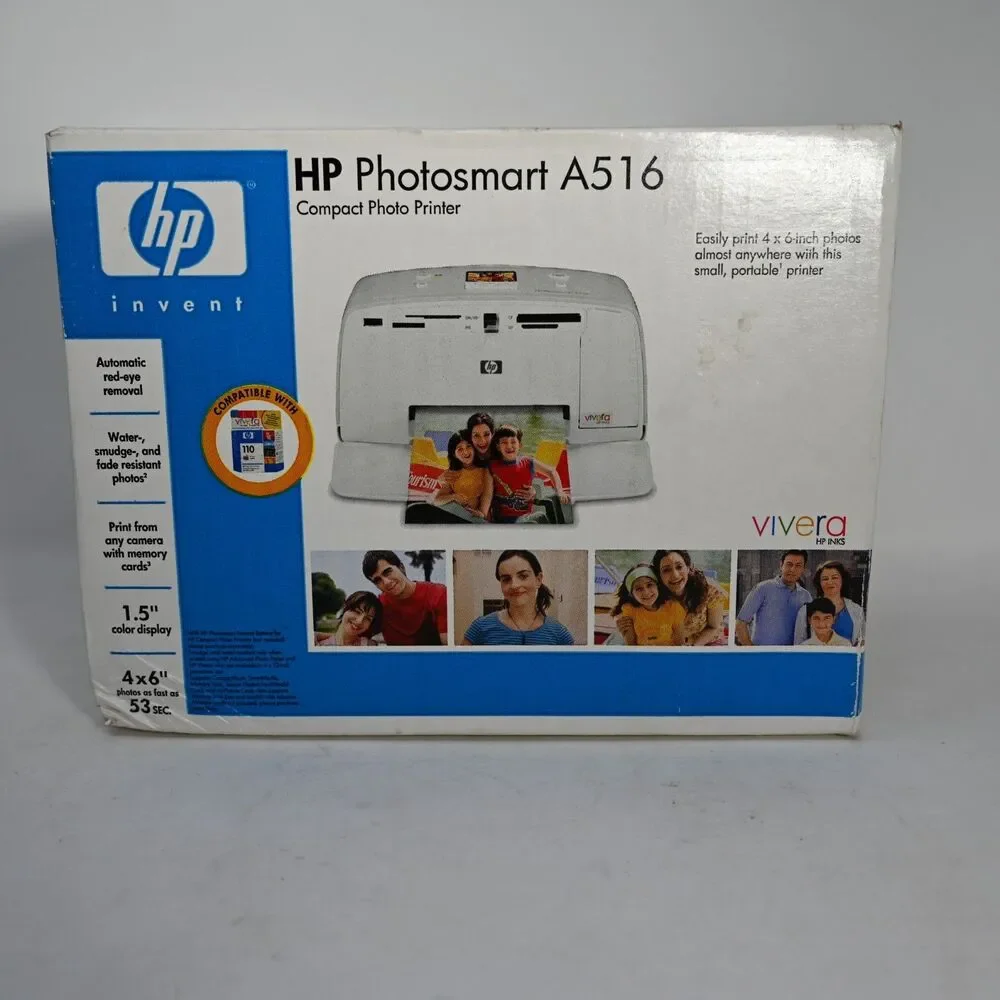 HP Photosmart A516 Compact 4x6 Photo Printer New Factory Sealed in Box